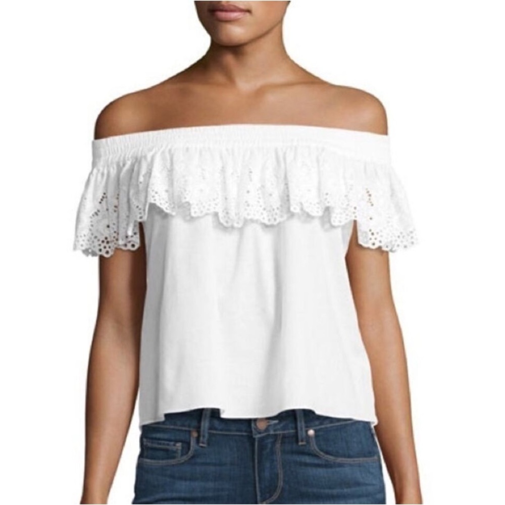 MISA Los Ángeles White Eyelet Ruffled Sleeveless Top